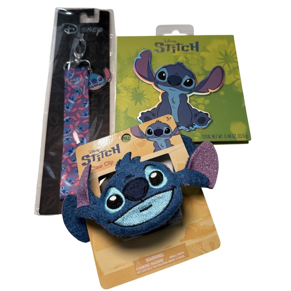 Disney‎ Lilo Stitch 3pc Makeup Gift Set Eyeshadow Plush Claw Clip Wristlet NEW